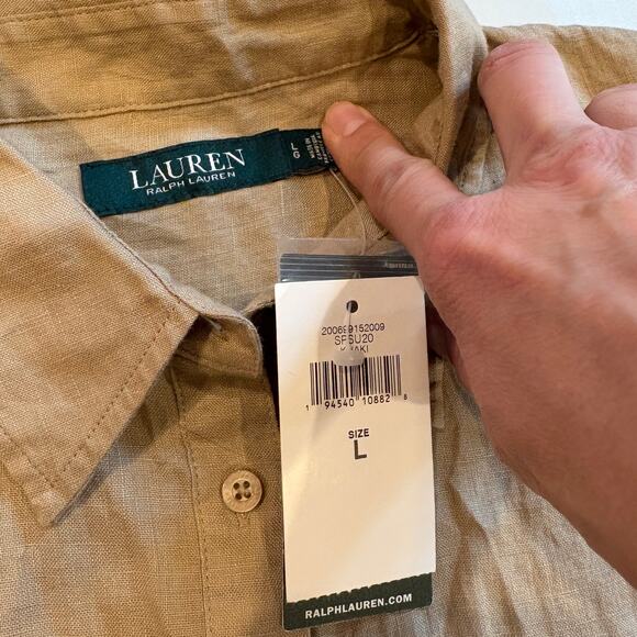 Lauren Ralph Lauren Linen Shirt Womens Large Brown Button Up Dolman Short Sleeve - Picture 4 of 8